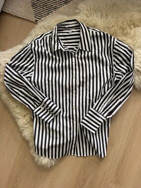 Madewell Chocolate and White Striped Button Down Shirt
